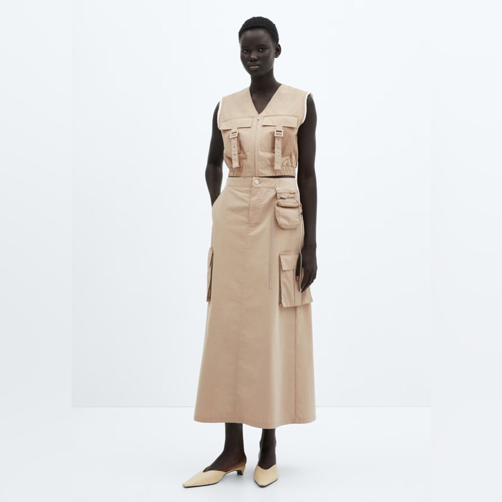 Mango Medium Brown Long Cargo Skirt with Pocket, Medium